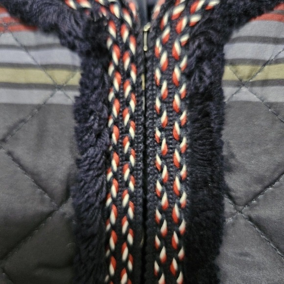 Crown & Ivy Navy Plaid Puffer Quilted Jacket Quilted Zip Front Fringe Pockets L - Picture 5 of 10